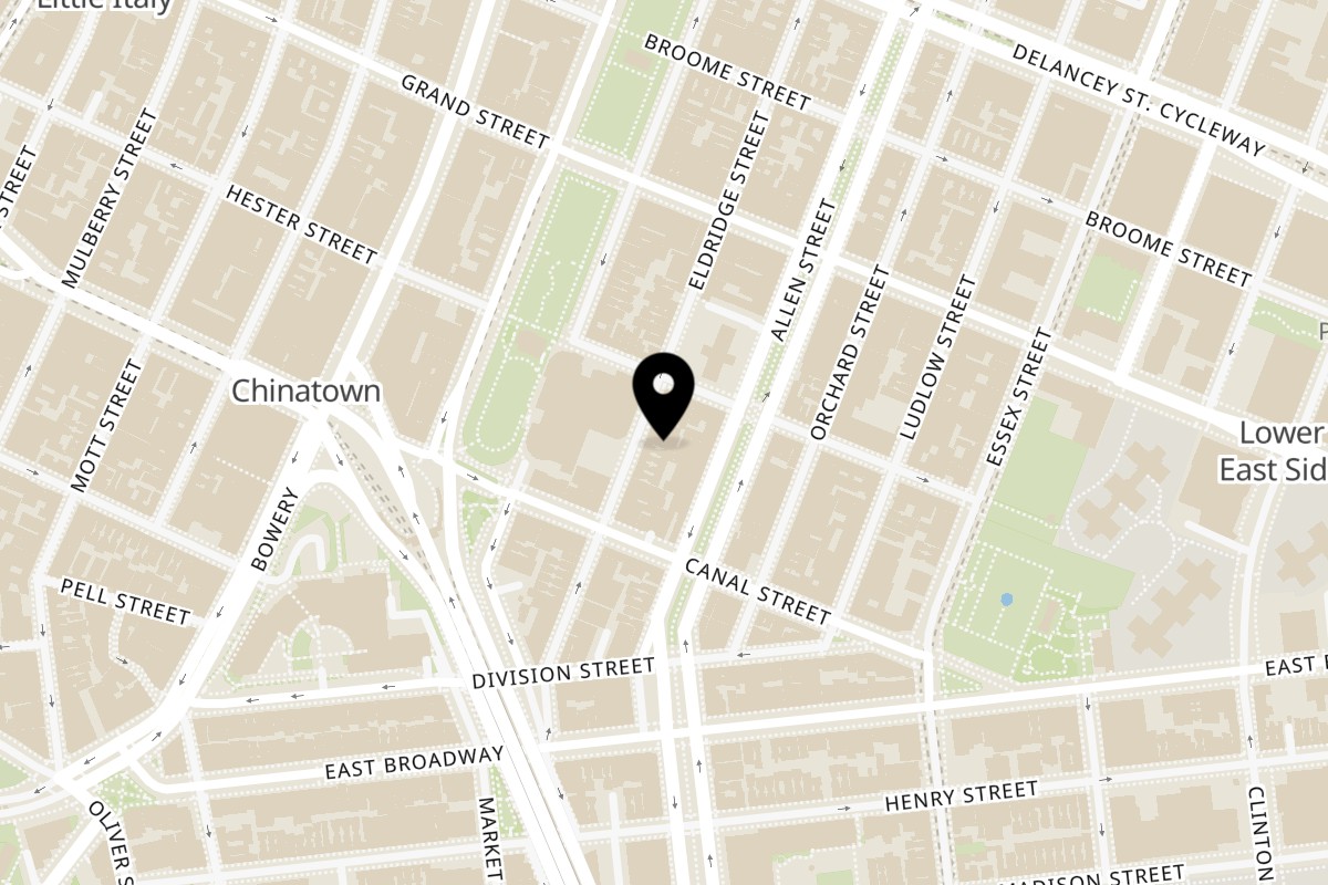 Map showing the location of Sushi Hatsune on 50 Eldridge St in New York